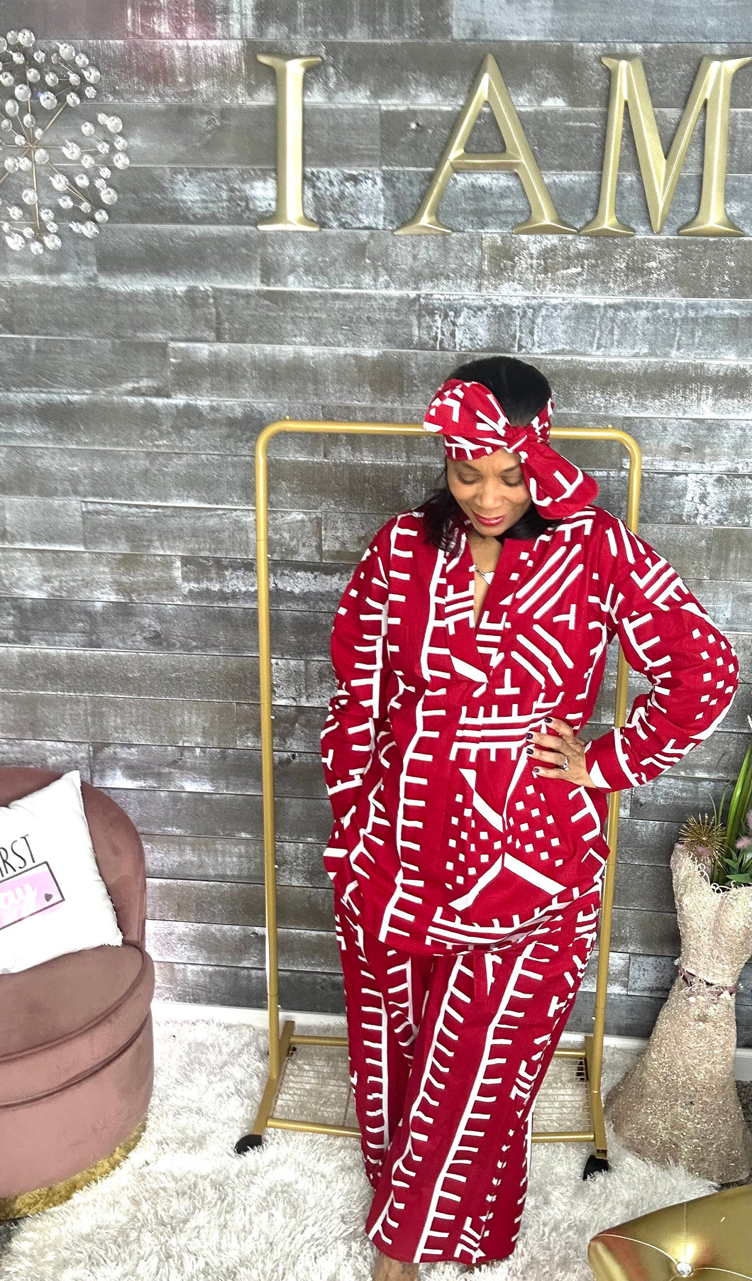 Ms. Imani Red and White 3 piece Pants Set