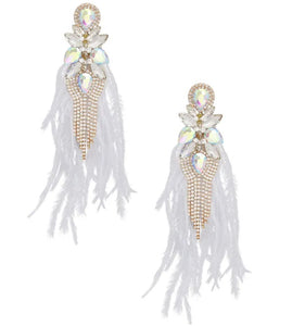 Ms. Feather White Rhinestone earrings