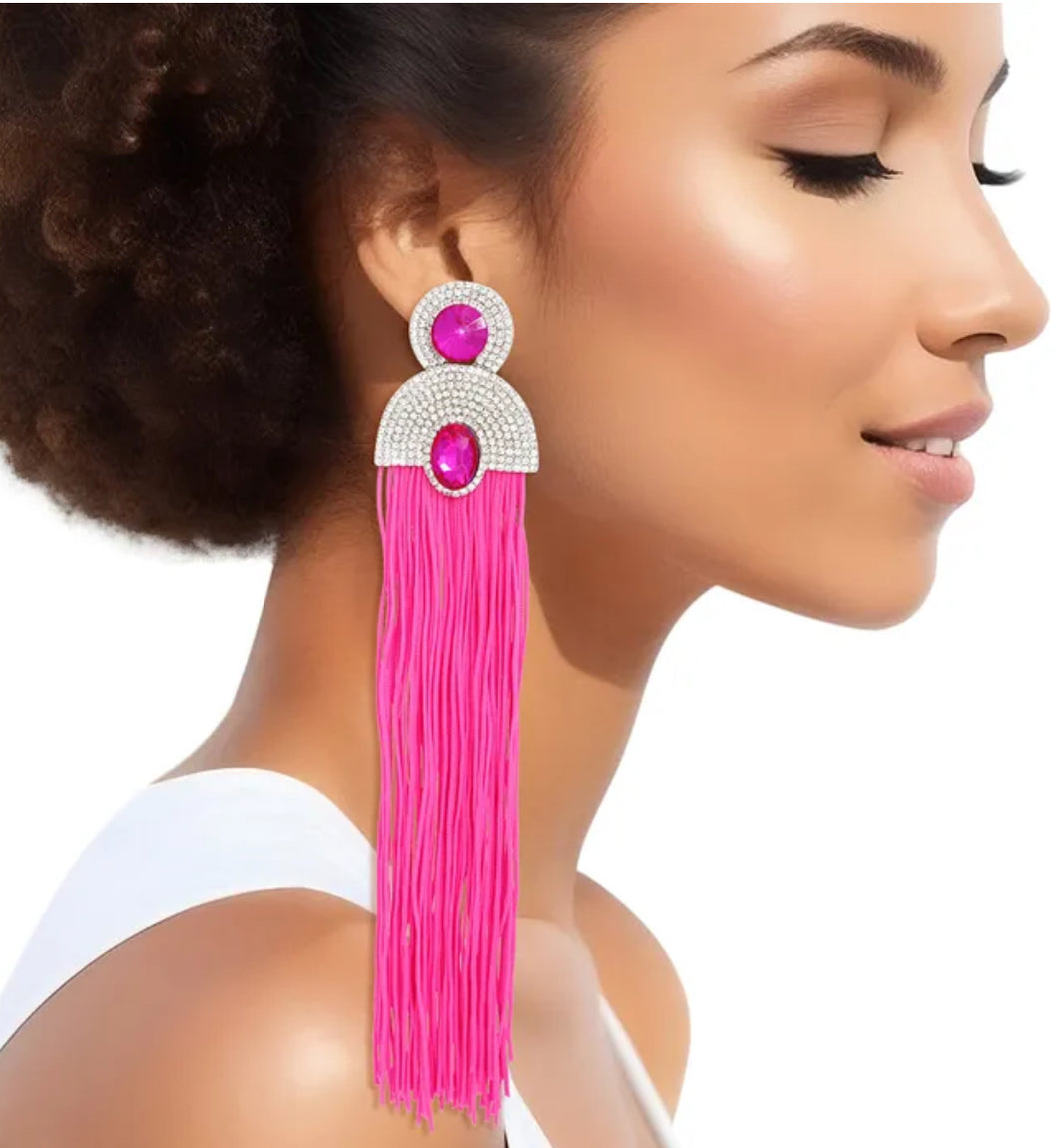 Ms. Neon Pink Rhinestone Earrings