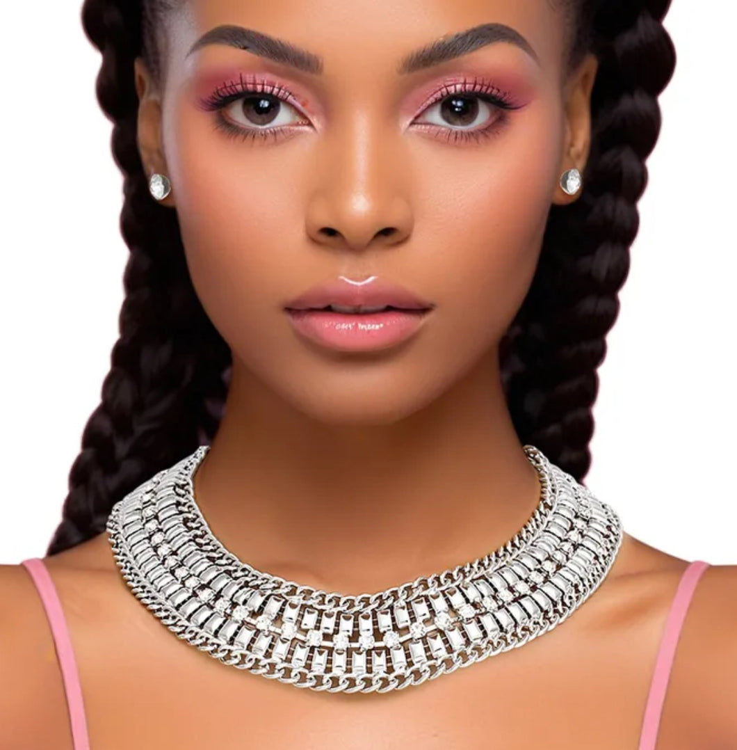 Ms. Choker Rhinestone Necklace and Earring set