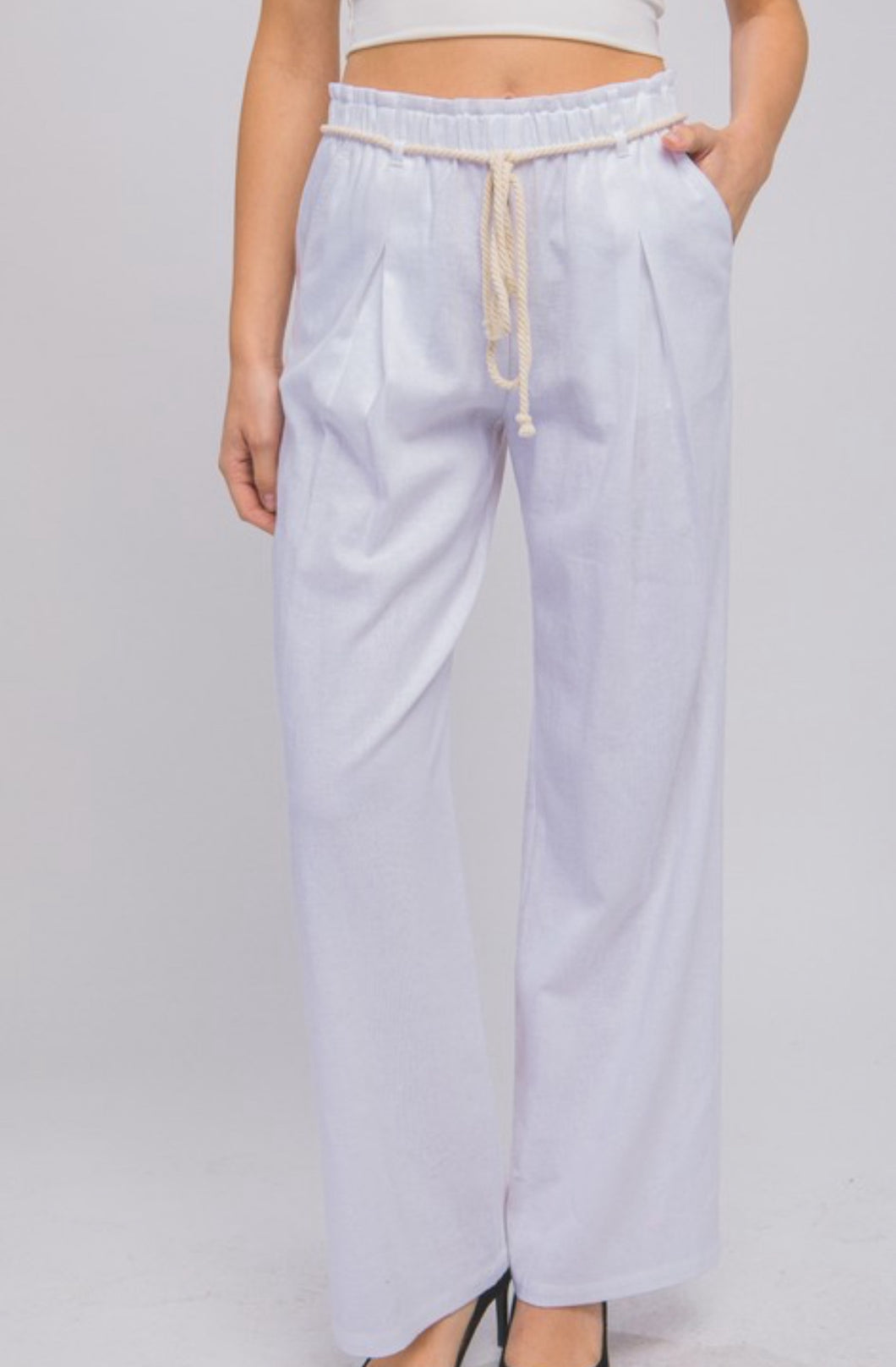 Ms. Extraordinary White Linen Blend Rope Pants
