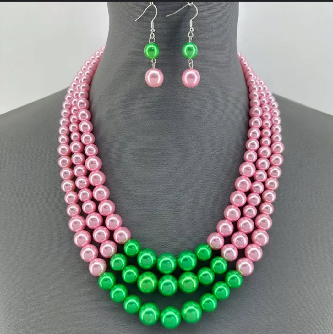 Ms. Pink and Green Pearl Necklace